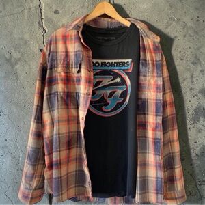 Burnside Flannel + Foo Fighters Band Tee Curated Grunge Set Size XL